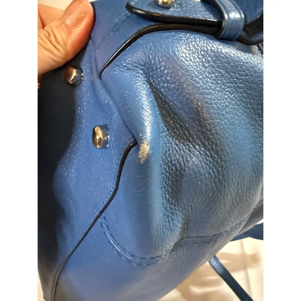 Coach Blue Pebbled Leather Satchel Bag and Matching Wallet Set with Charm